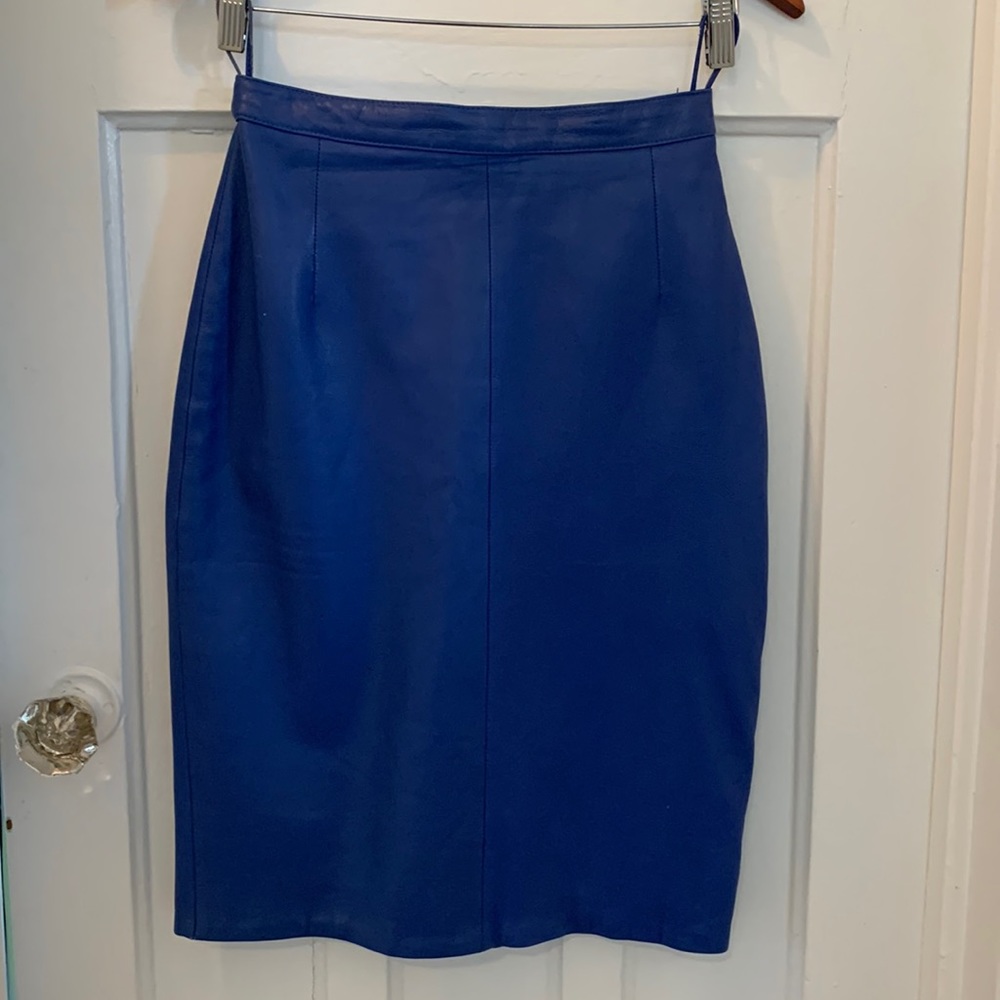 Vintage Cobalt Blue Leather Pencil Skirt